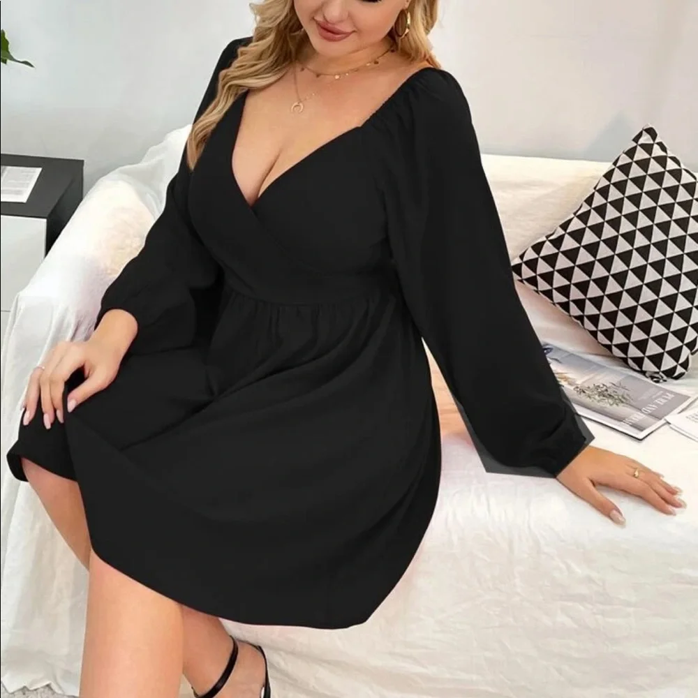 Rose red plus size bishop sleeve mini dress - Picture 9 of 15
